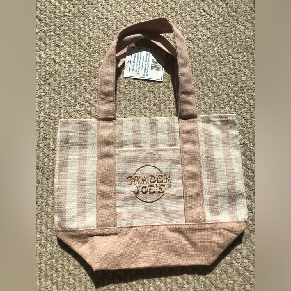 NWT Trader Joe's Limited edition Pastel Brown & White Striped Mini Canvas Tote